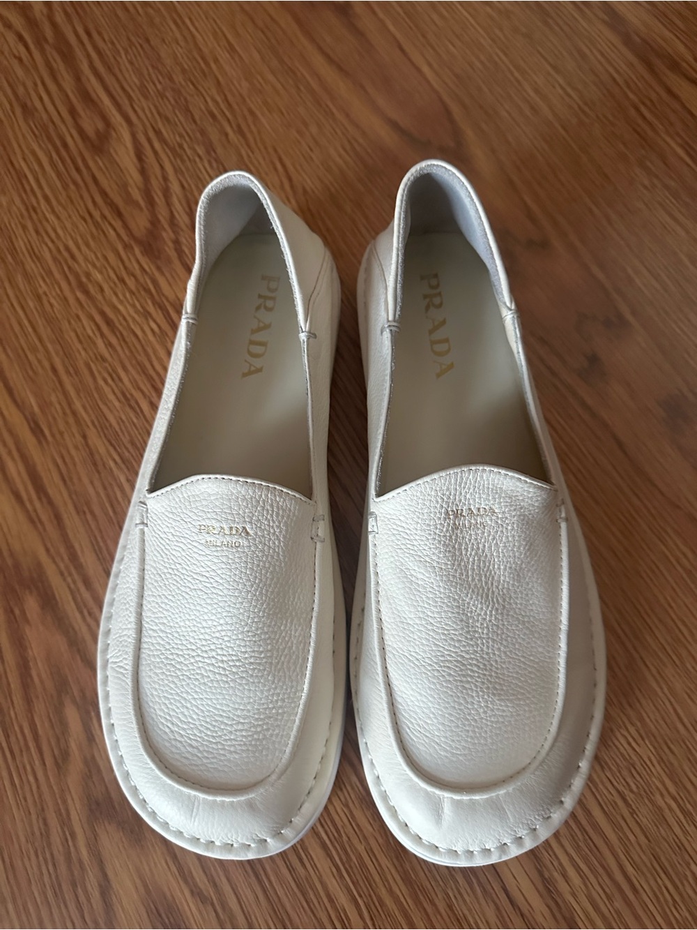 Prada Cream Leather Penny Loafers